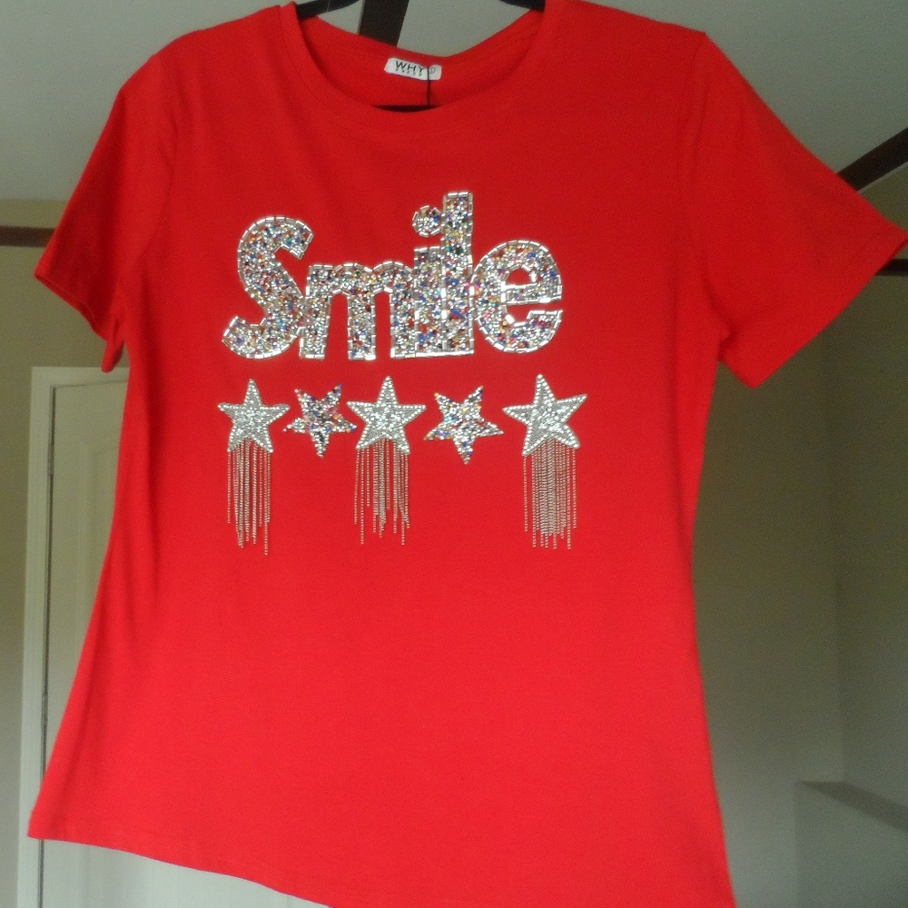 Smile Crystal Beaded Graphic Tee